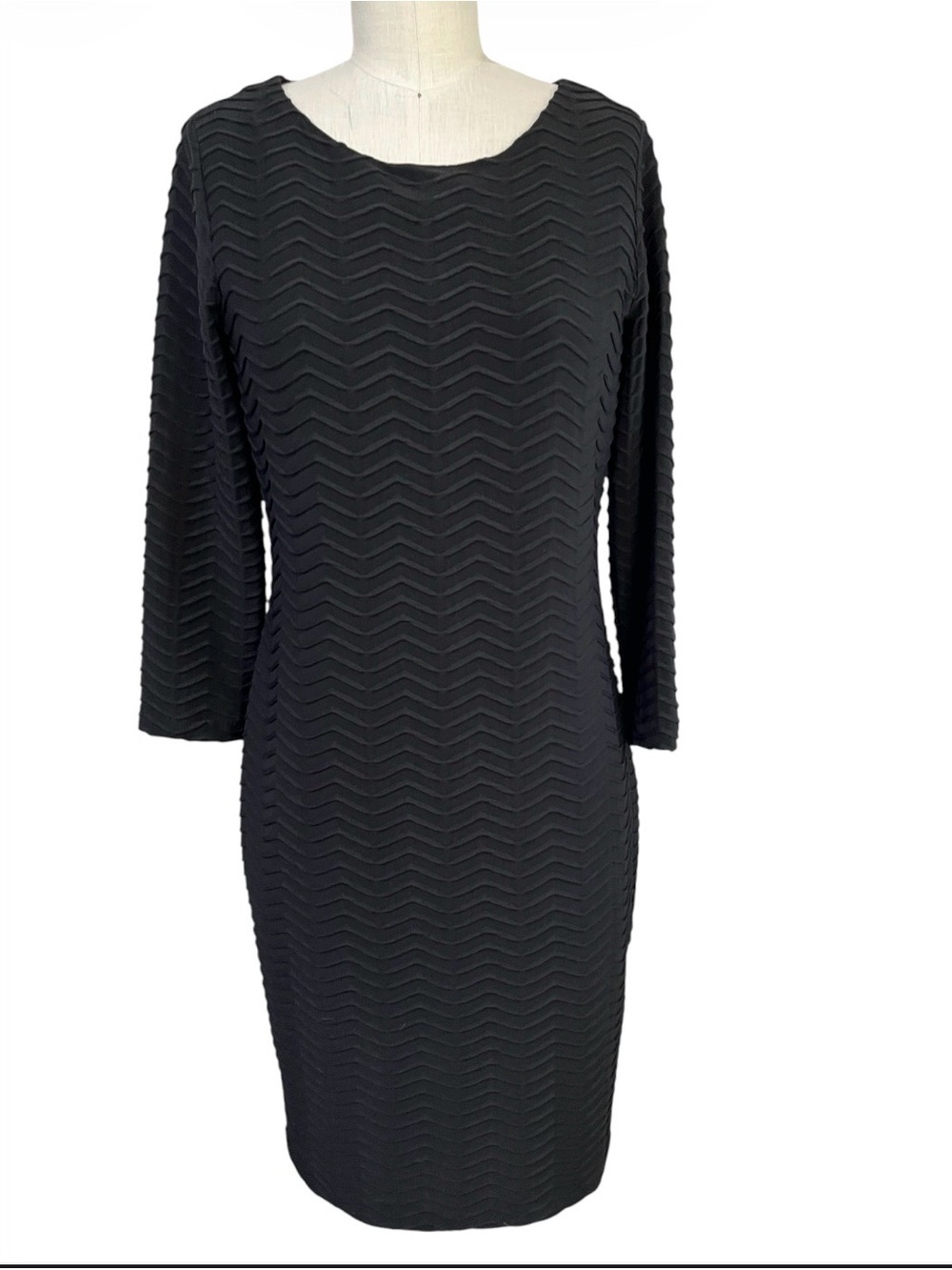 Calvin Klein Black Chevron Texture Long Sleeve Sheath Dress Size 6 Career Event